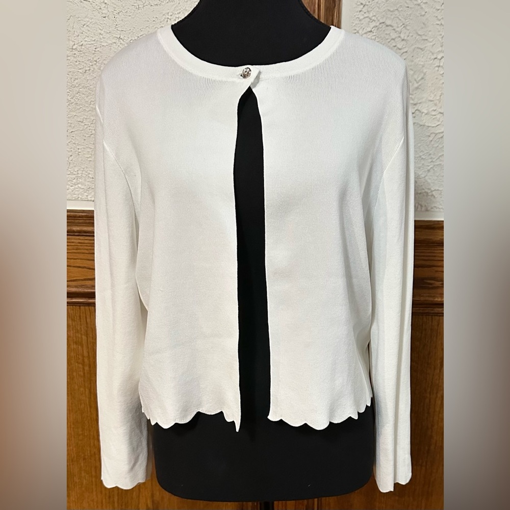 Laura White Scalloped Cardigan